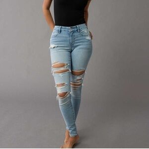 NWT American Eagle Next Level Curvy High-Waisted Ripped Jegging 0